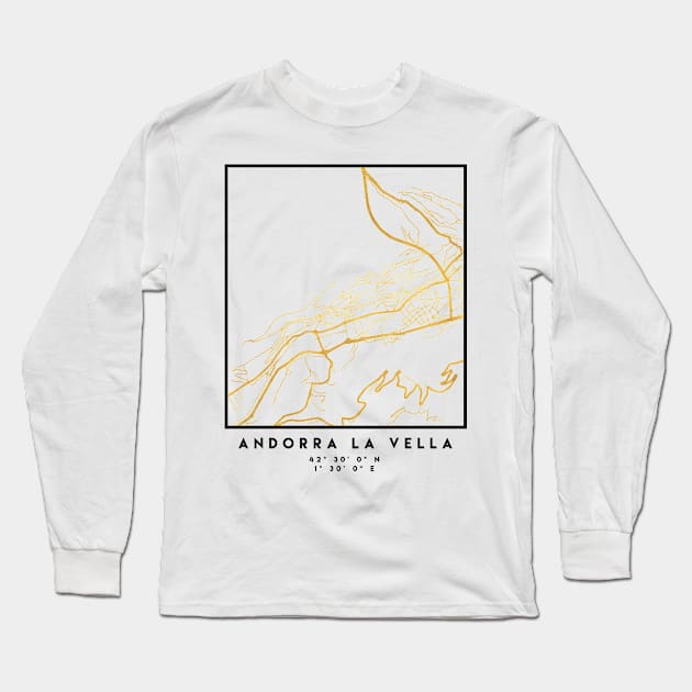 ANDORRA LA VELLA CITY STREET MAP ART Long Sleeve T-Shirt by deificusArt